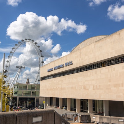 An angled shot of part of the facade of the Royal Festival Hall