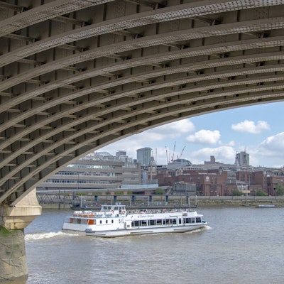 Photo of a boat on the Thames taken from the South Bank