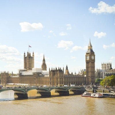 Photo of Westminster Bridge and The Houses of Parliament.