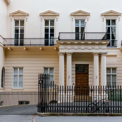 Photo of the exterior of the Royal Society, a classical building.