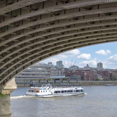 Photo of a boat on the Thames taken from the South Bank