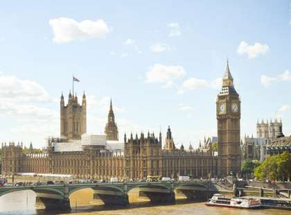 Photo of Westminster Bridge and The Houses of Parliament.