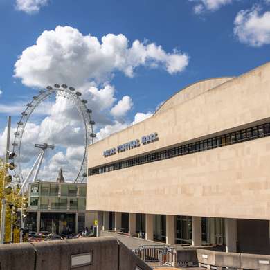 An angled shot of part of the facade of the Royal Festival Hall