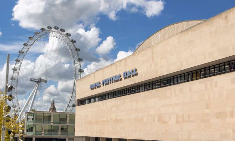 An angled shot of part of the facade of the Royal Festival Hall