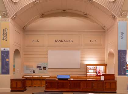 Photo of the interior of the Bank of England Museum, showing some ornate plasterwork.