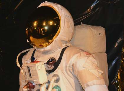 Photo of a space suit on display