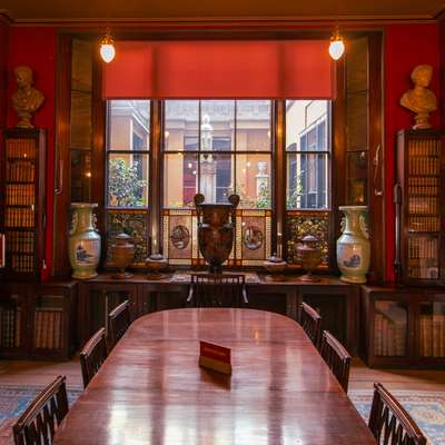 Photo of a stained glass window in the museum