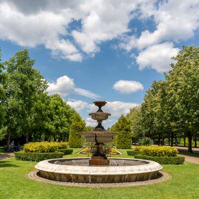 A fountain in Reagent's Park, with a pigeon in it.